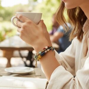 Boho Coil Bracelet With Semi-precious Stones And Charms On Memory Wire